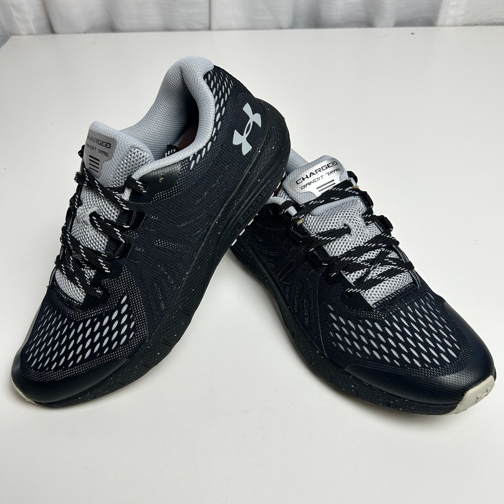Under Armour Charged Bandit Trail Black Gray Running Shoes 3021968-001 Mens 9.5